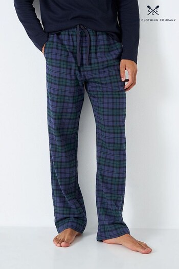 Crew Clothing Company Nevy Blue Check Print Cotton  Pyjama Trousers (N60878) | £49