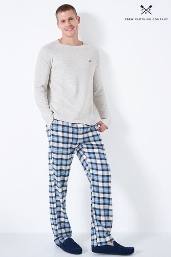 Crew Clothing Company Nevy Blue Check Print Cotton  Pyjama Trousers (N60879) | £49