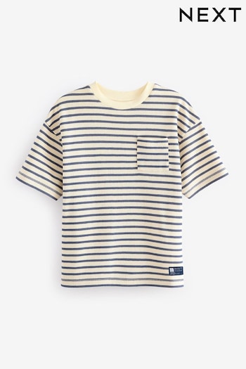 Ecru/Navy Stripe Relax Fit Textured T-Shirt (3-16yrs) (N60933) | £6 - £9