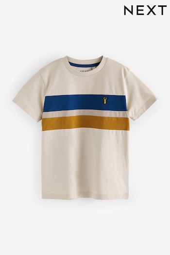 Ecru/Navy/Tan Colourblock Short Sleeve T-Shirt (3-16yrs) (N60934) | £6 - £9