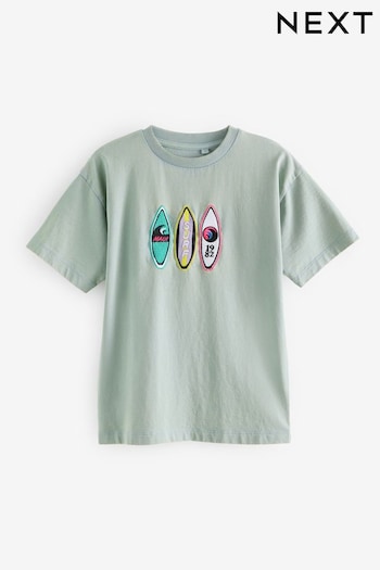 Mineral Green Embroidery Washed Short Sleeve T-Shirt (3-16yrs) (N60938) | £7 - £10