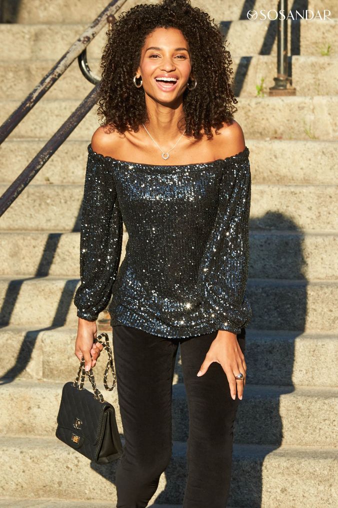 Ladies black bardot top outlet