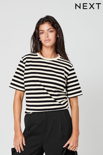 Black/Ecru White Stripe Heavyweight Short Sleeve Crew Neck T-Shirt (N61030) | £18