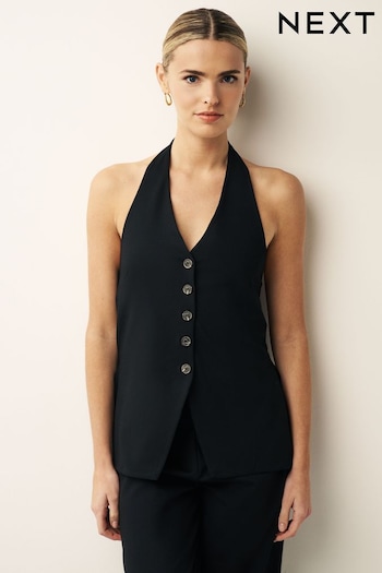 Black Tailored Jersey Halter Waistcoat (N61049) | £36