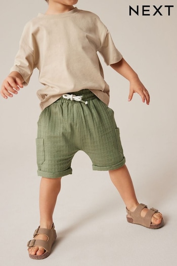 Khaki Green Lightweight Textured Jersey Shorts (3mths-7yrs) (N61059) | £5 - £7