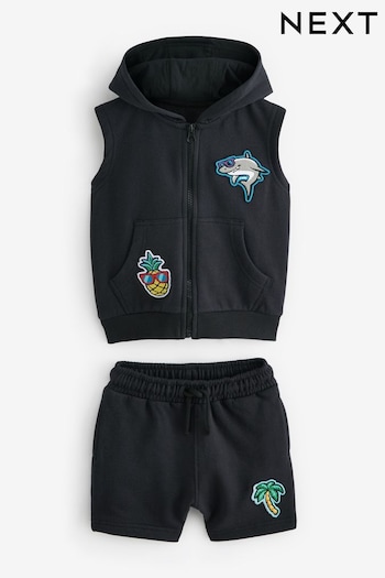 Charcoal Grey Hoodie Gilet and Shorts Set (3mths-7yrs) (N61066) | £16 - £20