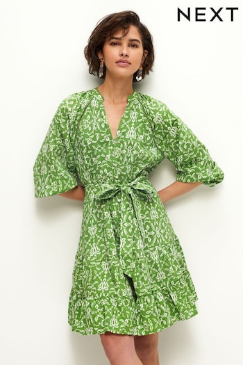 Green Belted Mini Dress Print (N61078) | £36