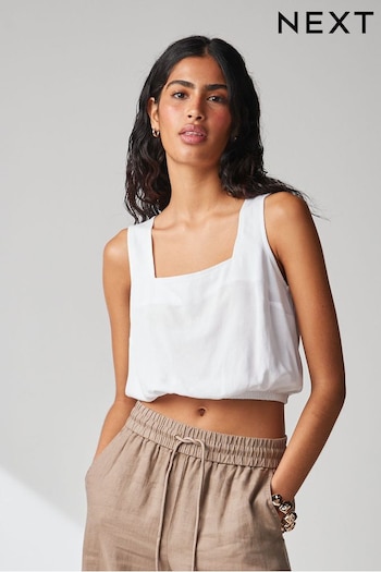 White Summer Square Neck Top with Linen (N61104) | £15