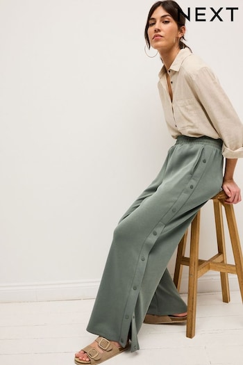 Khaki Green Soft Jersey Popper Side dress Trousers (N61107) | £38