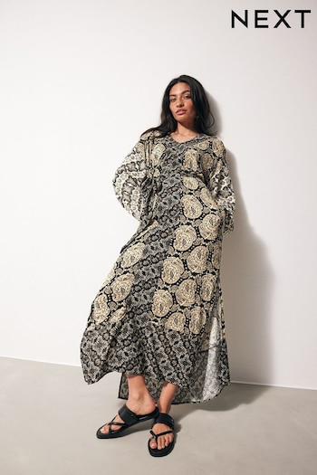 Black/Cream Summer Maxi Kaftan Dress (N61110) | £48