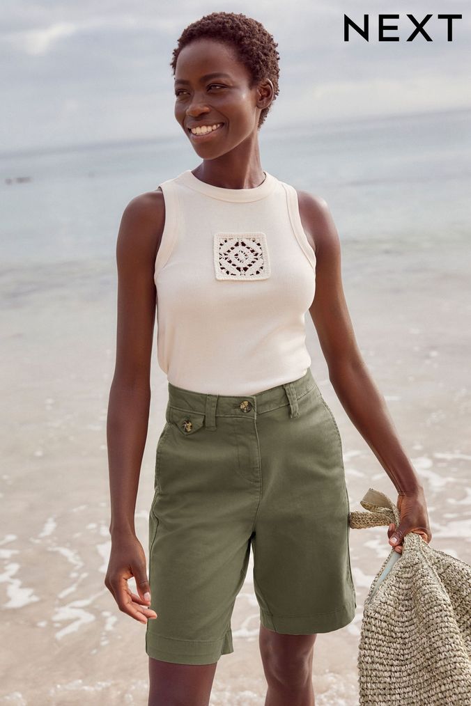 Buy Women s Curve Plain X Long Shorts Green Online Next UK