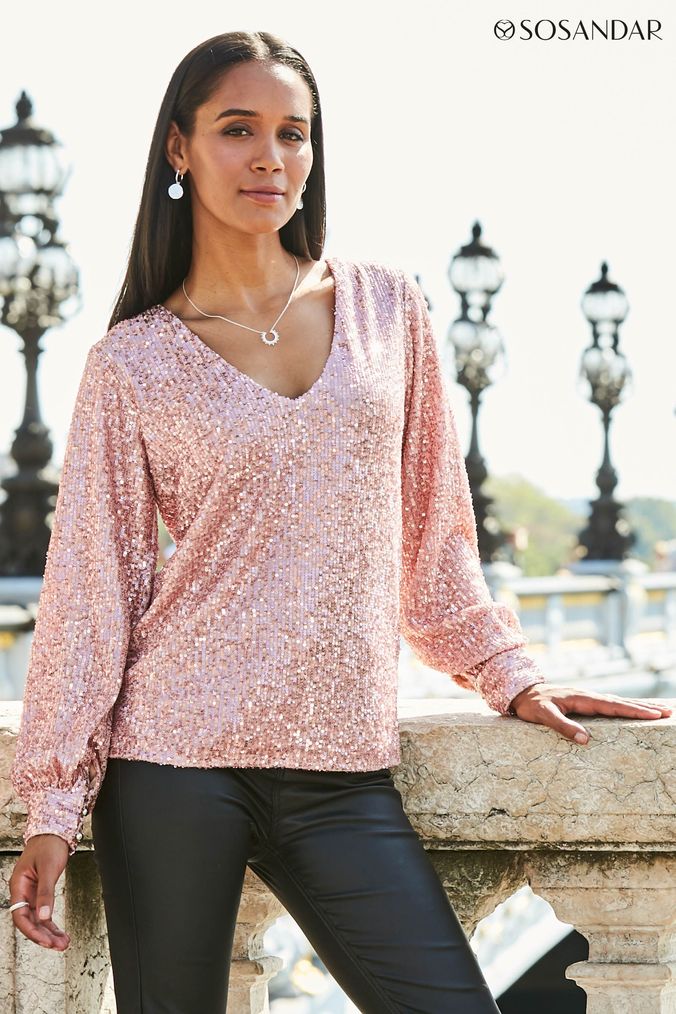 Sparkly v neck top tops