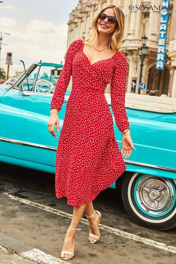 Sosandar Red Spot Print Wrap Front Midi Dress (N61189) | £75