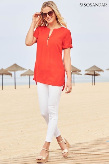 Sosandar Red Short Sleeve Tunic Top (N61199) | £45