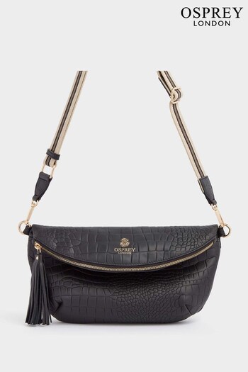 OSPREY LONDON The Rockcliffe Italian Leather Sling Cross-Body Black Bag (N61559) | £225