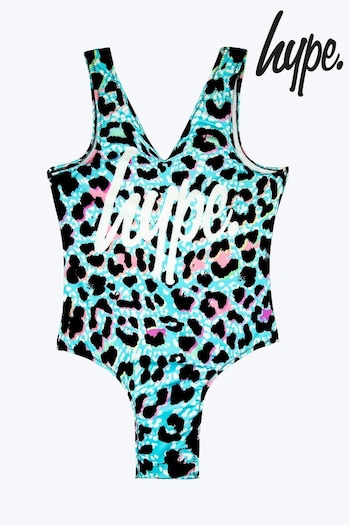 Hype. Girls Multi Ice Leopard Black Swimsuit (N61617) | £30