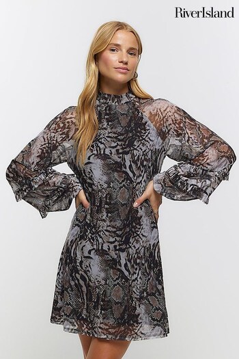 River Island Grey Ruffle Sleeve Dress (N61727) | £40