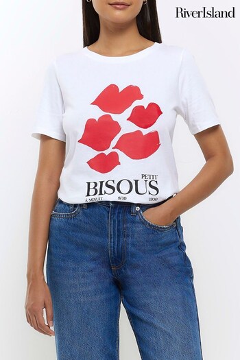 River Island White Bisous Lips T-Shirt (N61742) | £22