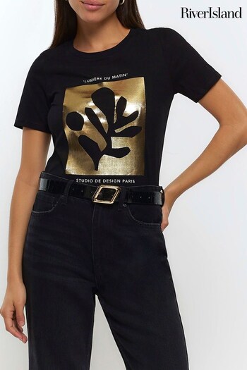 River Island Black Lumiere Du Matin T-Shirt (N61743) | £20