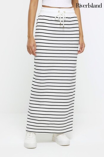 River Island Cream Sweat Stripe Midi Skirt (N61748) | £32