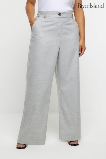 River Island Grey Plus Flannel Wide Leg Trousers (N61751) | £40