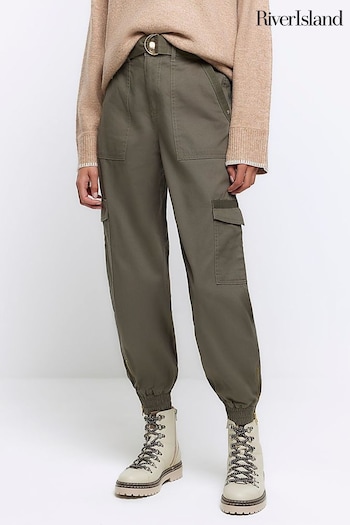 River Island Green Belted Trim Cuff Cargo Trousers (N61771) | £42