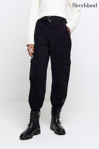 River Island Black Belted Cuffed Utility Cargo Trousers (N61772) | £42