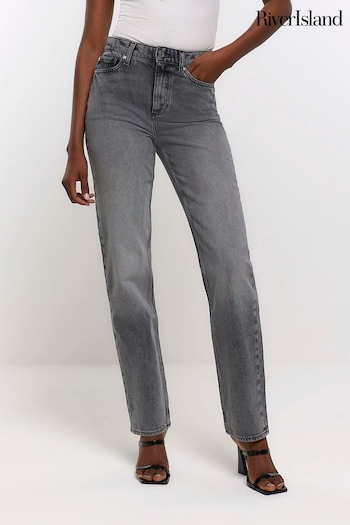 River Island Grey Straight Leg High Rise Jeans (N61789) | £45
