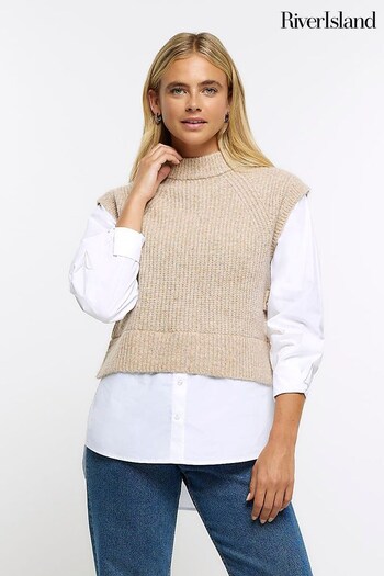 River Island Brown Shirt Sleeve Jumper (N61804) | £45