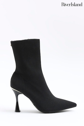 River Island Black Knitted Point Ankle Boots (N61838) | £40