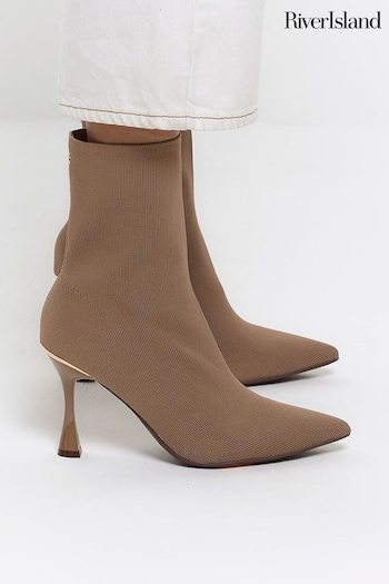 River Island Brown Knitted Point Ankle Boots (N61839) | £40