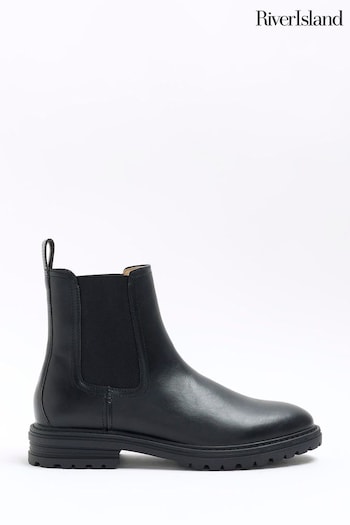 River Island Black Leather Hero Chelsea Boots (N61870) | £49