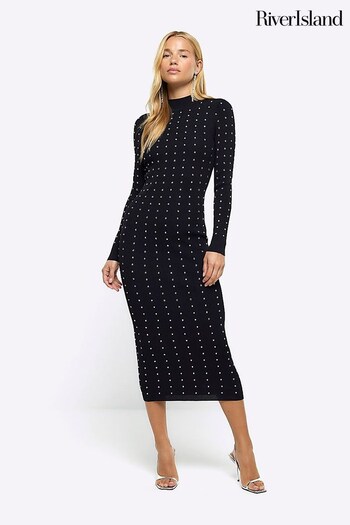 River Island Black Heatseal Bodyfit Dress (N61876) | £65