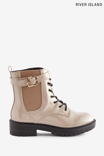 River Island Brown Wide Fit Lace Up Buckle Boots (N61878) | £45