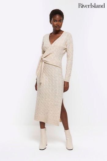 River Island Brown Cable Wrap Midi Dress (N61888) | £55