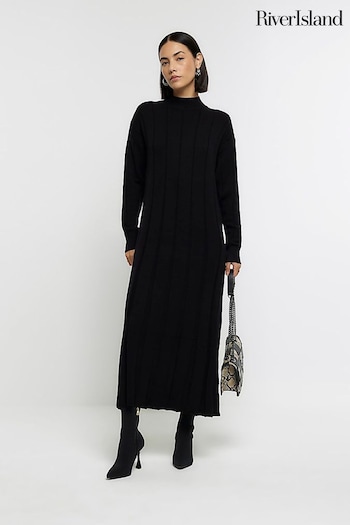 River Island Black High Neck Knitted Maxi Dress (N61890) | £50