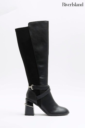 River Island Black Stretch Blocked Heeled Boots (N61894) | £70