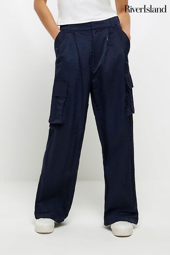 River Island Blue Pocketed Casual Cargo Treat Trousers (N61895) | £50