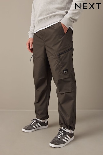 Dark Khaki Green Relaxed Fit Utility Parachute Cargo Trousers (N61913) | £35