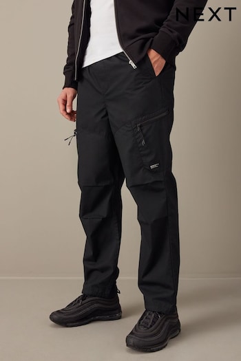 Black Relaxed Fit Utility Parachute Cargo Trousers colour-block (N61922) | £35