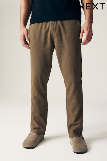 Tan Brown Slim Linen Cotton Elasticated Drawstring Trousers (N61958) | £28