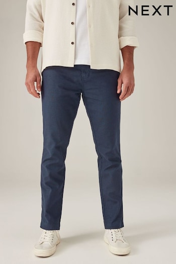 Navy Blue Slim Fit Linen Cotton Elasticated Drawstring Trousers (N61965) | £28