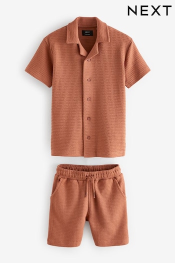 Rust Brown Short Sleeve Shirt and Shorts Set (3-16yrs) (N62002) | £17 - £25