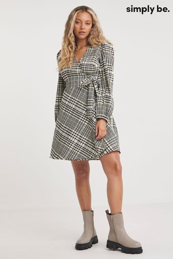 Simply Be Yellow Check Textured Wrap Dress (N62005) | £36