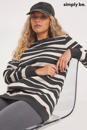 Simply Be Black Mono Stripe Longline Sweatshirt (N62007) | £26