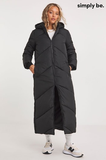 Simply Be Black Maxi Padded Chevron Puffer Coat (N62011) | £70