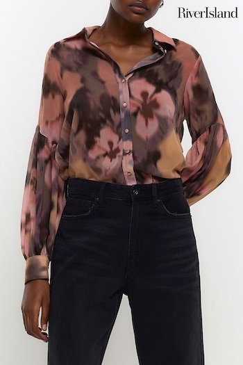 River Island Pink Blur Floral Chiffon Shirt (N62019) | £38