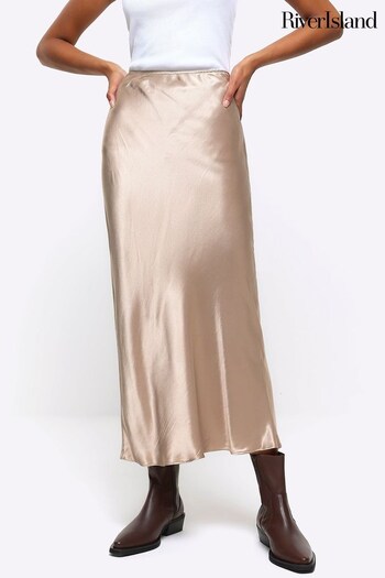 River Island Gold Easy Bias Satin Maxi Skirt (N62024) | £30