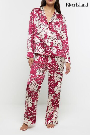 River Island Pink Animal Satin Pyjamas (N62026) | £25