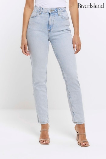 River Island Blue High Rise Slim Straight Non - Stretch Jeans (N62029) | £45